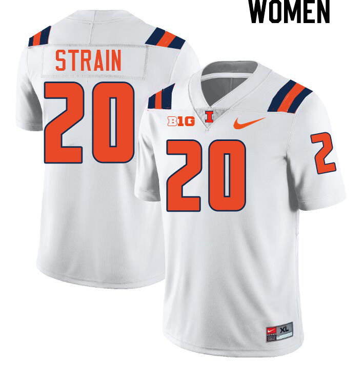 Women #20 Tyler Strain Illinois Fighting Illini College Football Jerseys Stitched-White